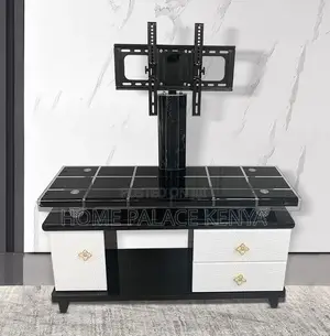 TV Stand: Single Pole TV Cart With Glass Top and Drawers