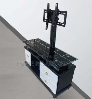 TV Stand: Single Pole TV Cart With Glass Top and Drawers
