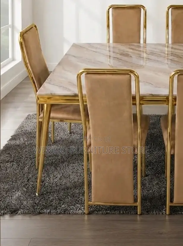 Dining Set; Six Seters Rectangular Home Golden Dining Set