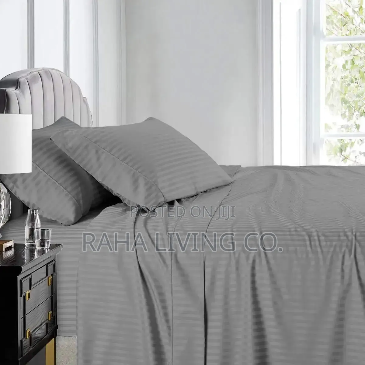 Grey Striped Cotton Bedsheet Set | 4pc | Fits Multiple Sizes