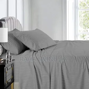 Grey Striped Cotton Bedsheet Set | 4pc | Fits Multiple Sizes