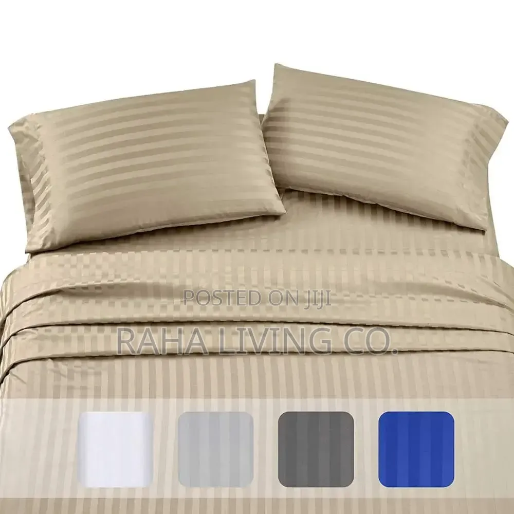 Grey Striped Cotton Bedsheet Set | 4pc | Fits Multiple Sizes