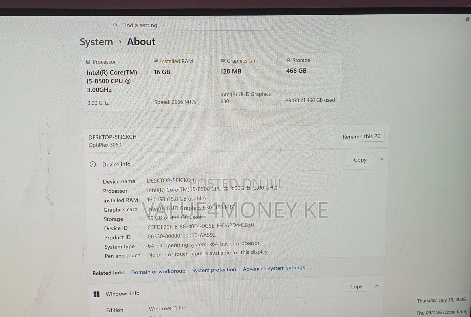 Desktop Computer Dell OptiPlex 7050 16GB Intel Core i5 SSD 500GB
