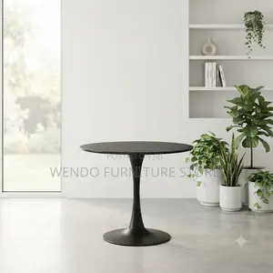 Coffee Table; Round Marble Black Home Office Coffee Table