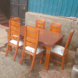6-Seater Dining Set — Polished Wood Cushioned Comfort