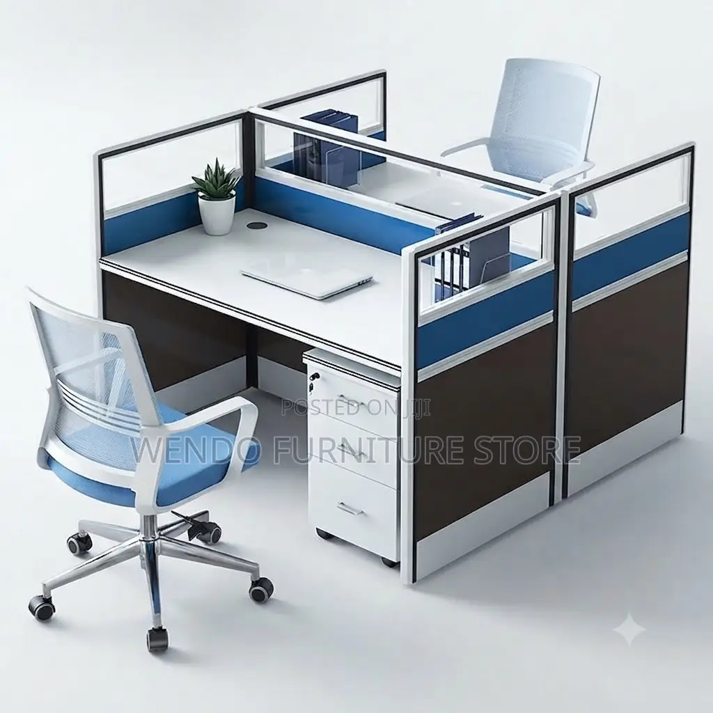 Office Workstation; Two Way Users Blue Working Workstations