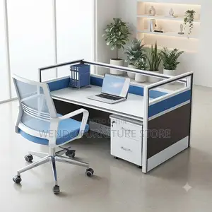 Office Workstation; Two Way Users Blue Working Workstations