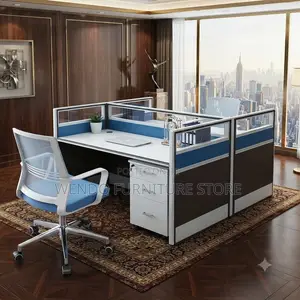 Office Workstation; Two Way Users Blue Working Workstations