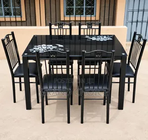 Modern 6-Seater Black Glass Dining Table Set