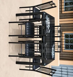 Modern 6-Seater Black Glass Dining Table Set