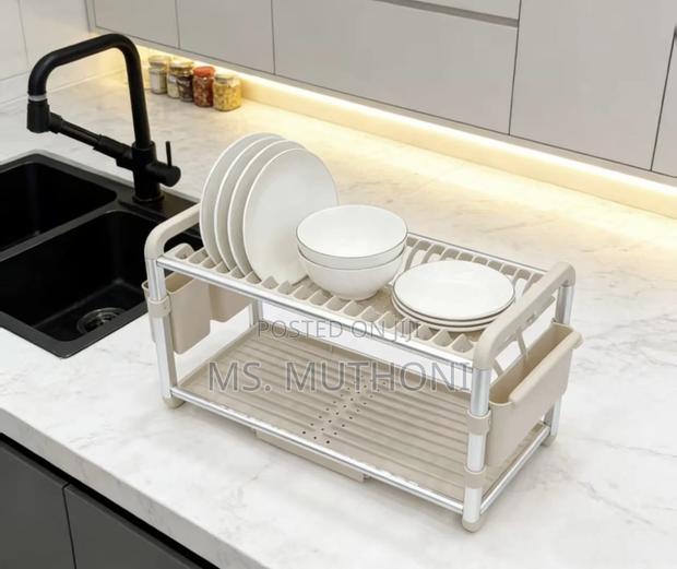 2-Tier Aluminum Dish Drying Rack With Drainer*