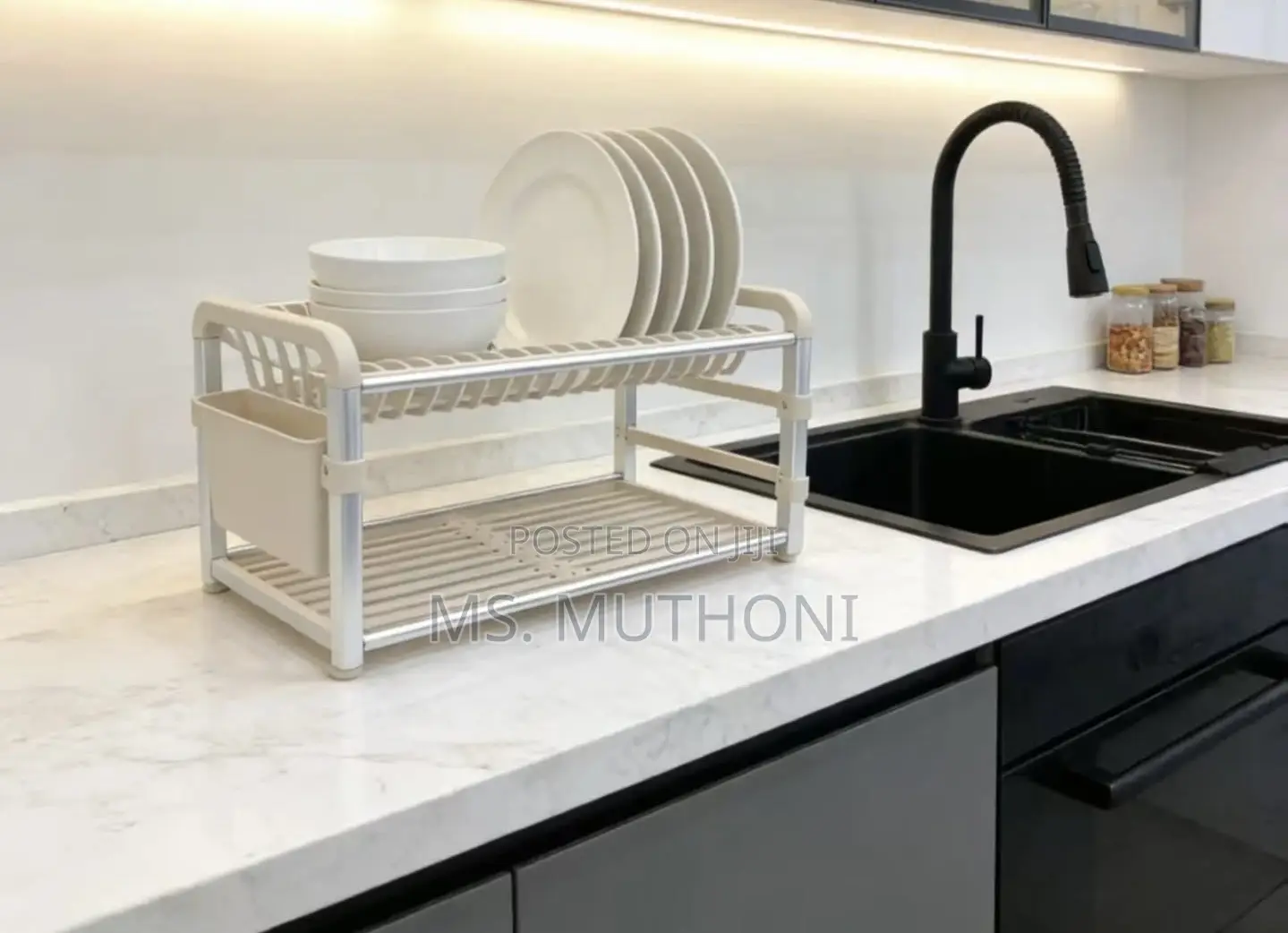 2-Tier Aluminum Dish Drying Rack With Drainer*
