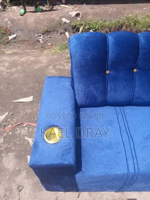 Royal Blue Tufted Sofa Set With Built-in Cup Holders