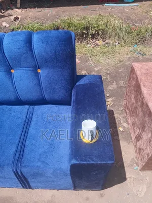 Royal Blue Tufted Sofa Set With Built-in Cup Holders