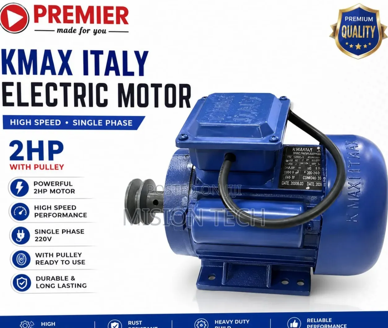 KMAX Italy 2HP Electric Motor With Pulley 