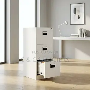 3-Drawer White Metal File Cabinet.