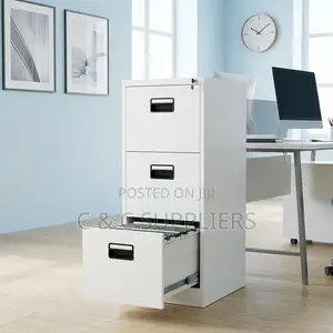 3-Drawer White Metal File Cabinet.