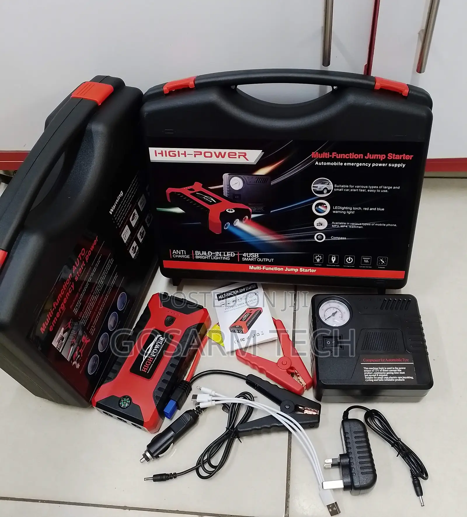 Heavy Duty Portable Car Jump Starter Kit With Air Compressor