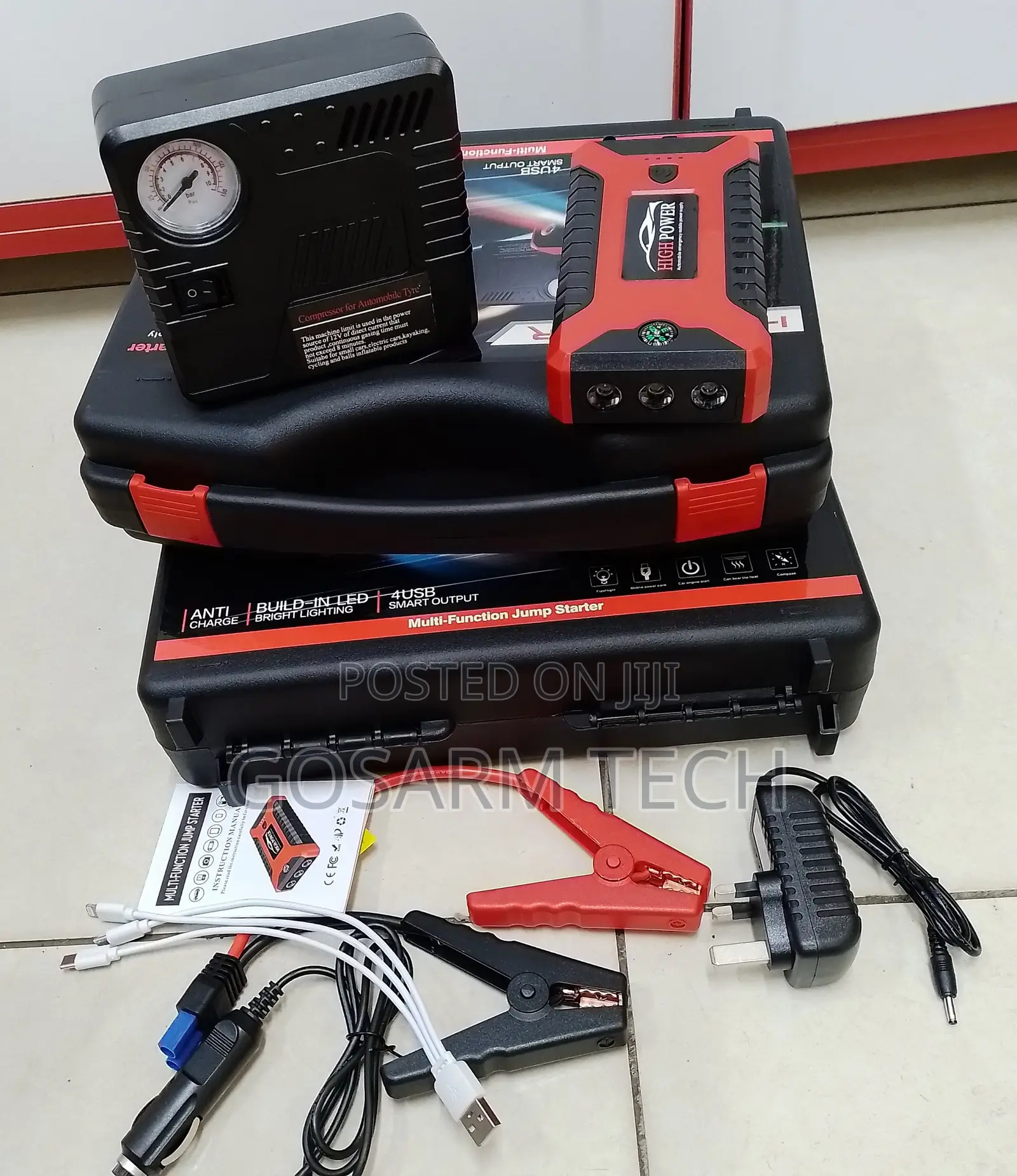 Heavy Duty Portable Car Jump Starter Kit With Air Compressor
