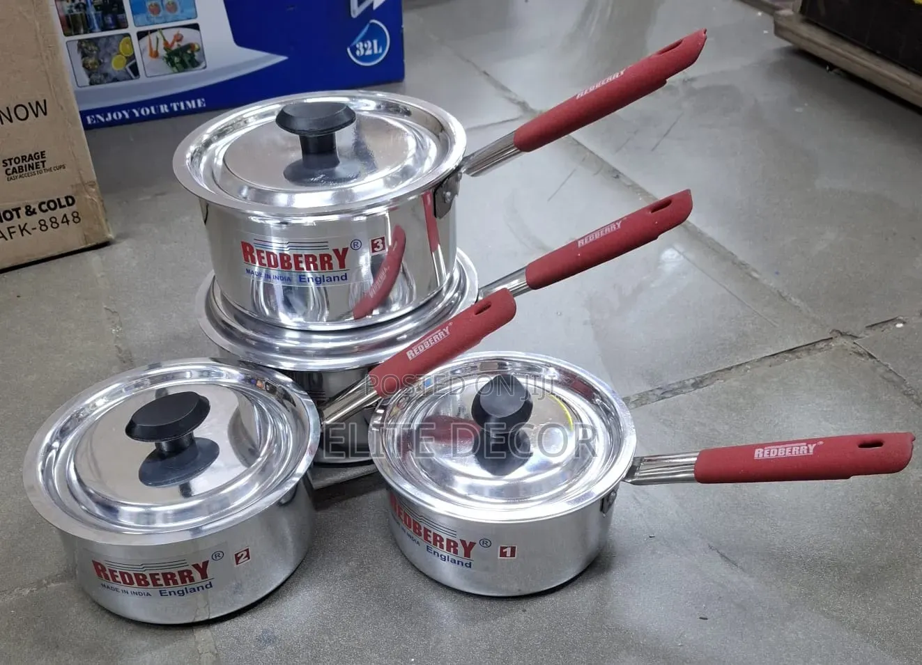 Redberry Stainless Steel Cookware Set – 8 Pieces With Rubber Handles
