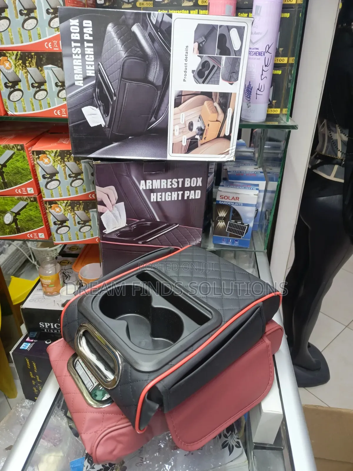 Waterproof Leather Car Armrest Pad With Side Storage Phone Pockets
