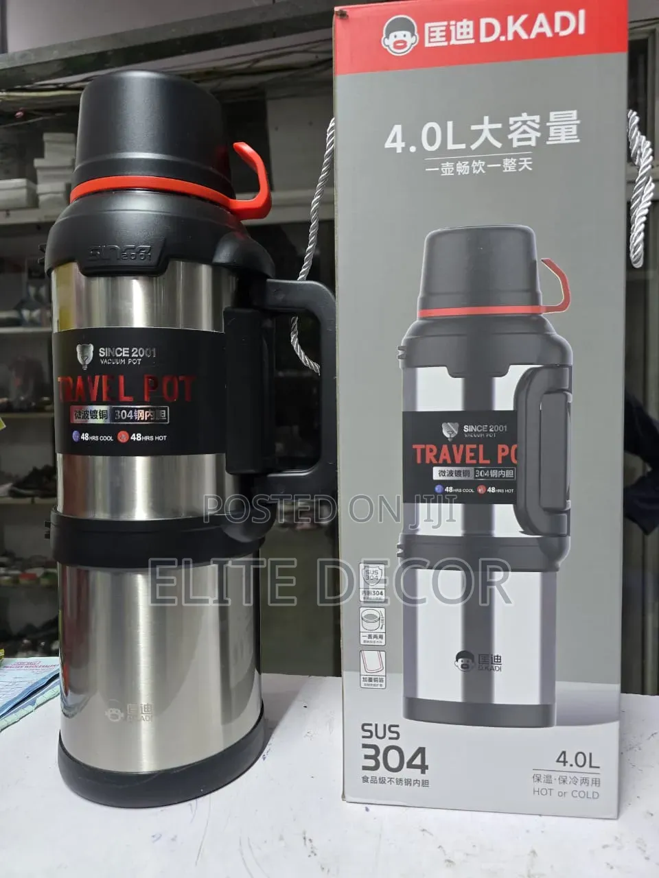 D.KADI 4.0L Stainless Steel Vacuum Flask –Heavy Duty Hot Cold