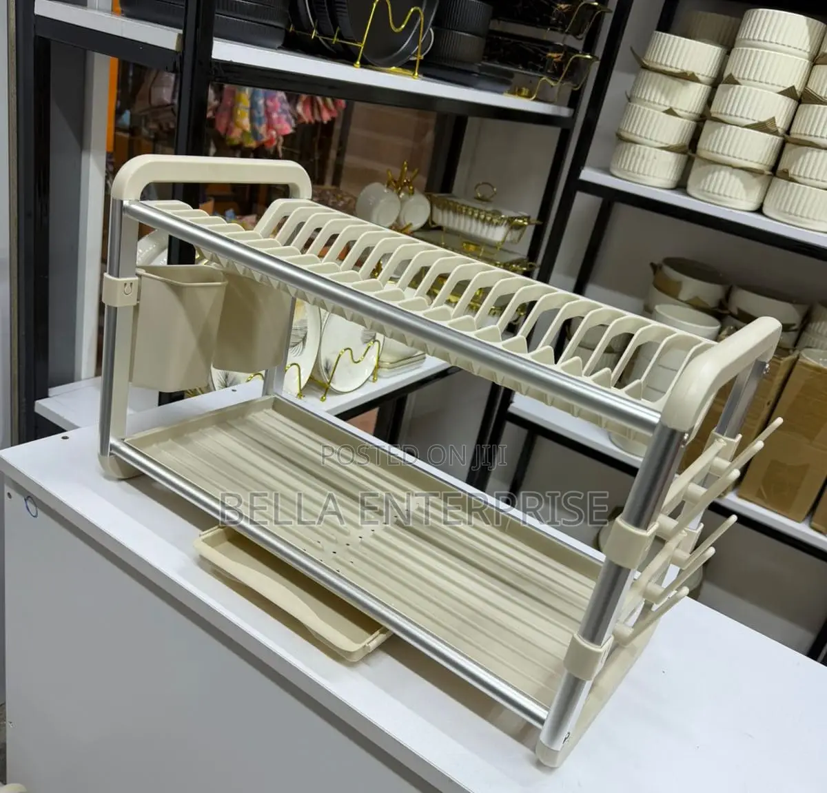 2-Tier Aluminum Dish Drying Rack With Drainer