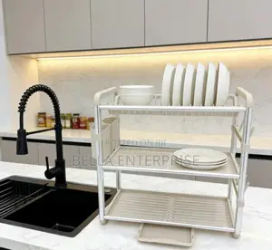 3-Tier Aluminum Dish Drying Rack With Drainer