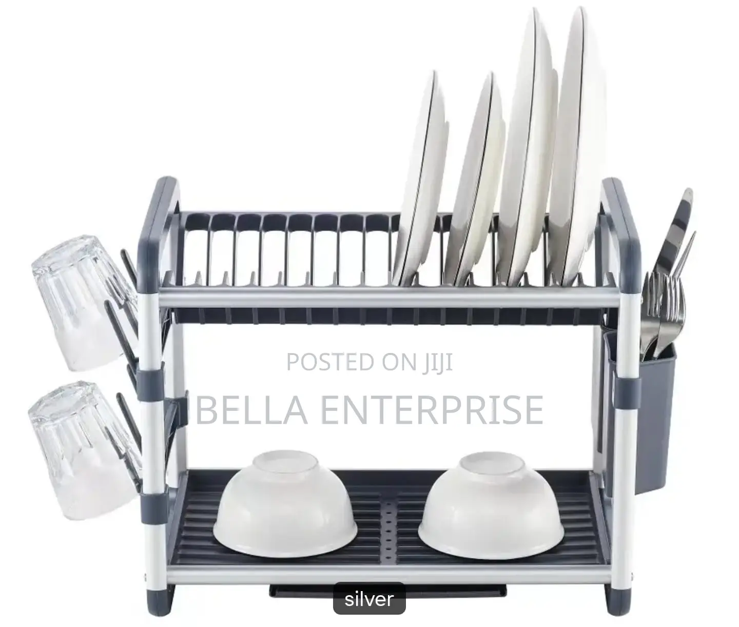 2-Tier Aluminum Dish Drying Rack With Drainer