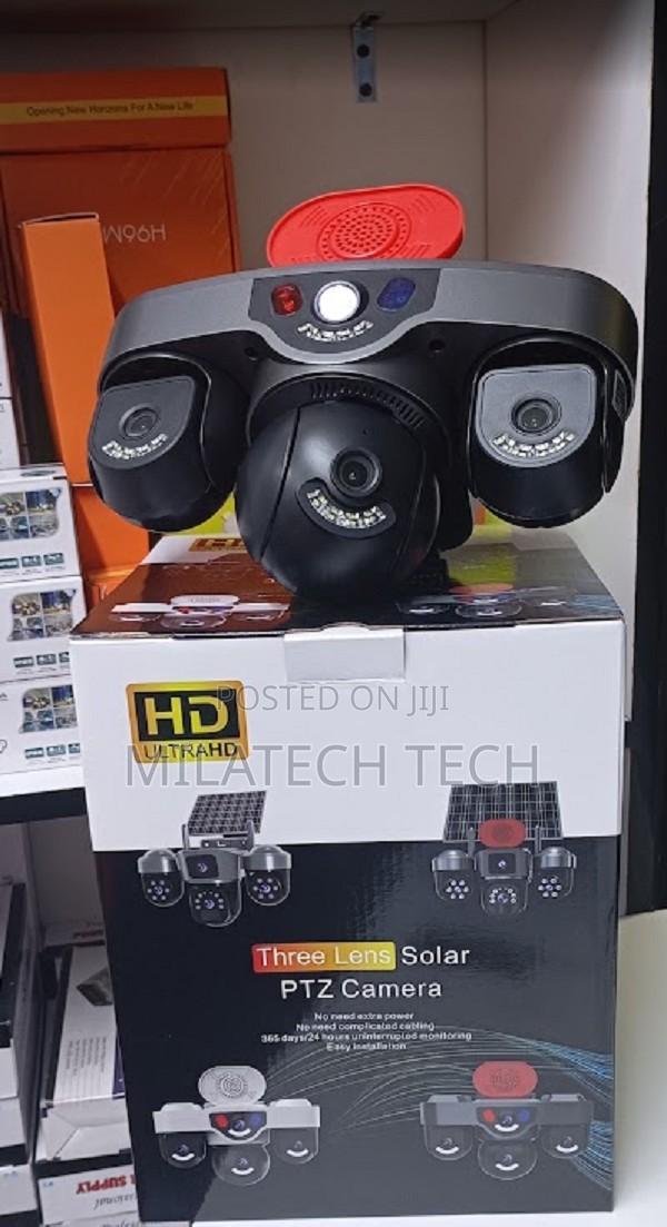 4G Solar Outdoor CCTV Camera 3 Lens With Siren Two Way Audio