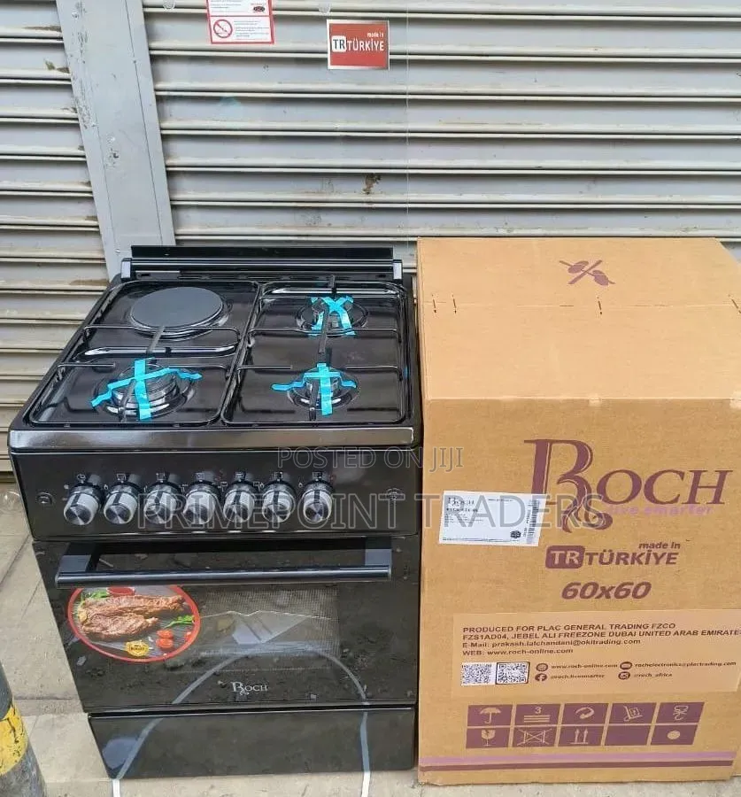 Roch 60×60 Black Standing 3+1 Cooker,Cook With Confidence