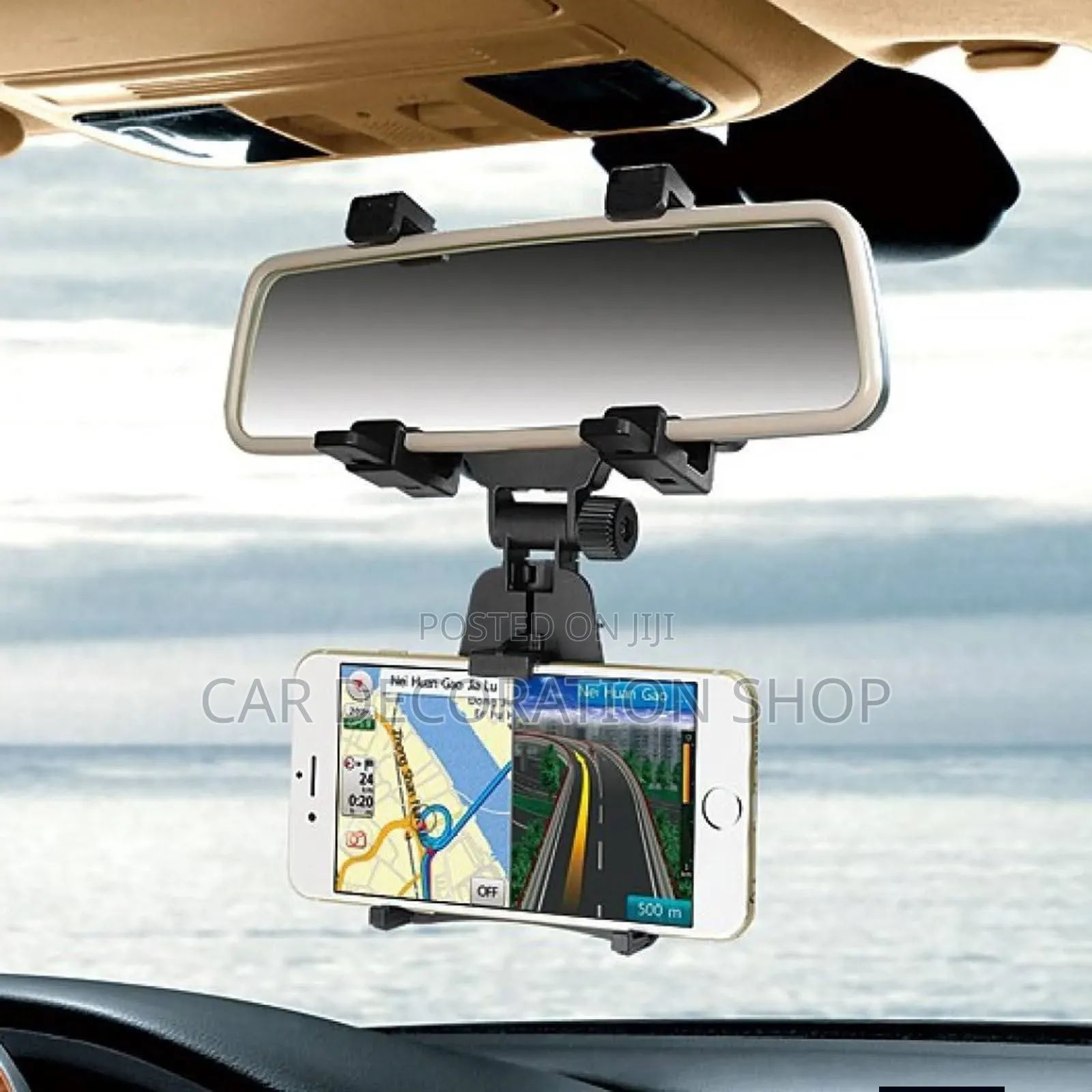 Rearview Mirror Clamp Phone Mount Built in Sliders Locking Knobs