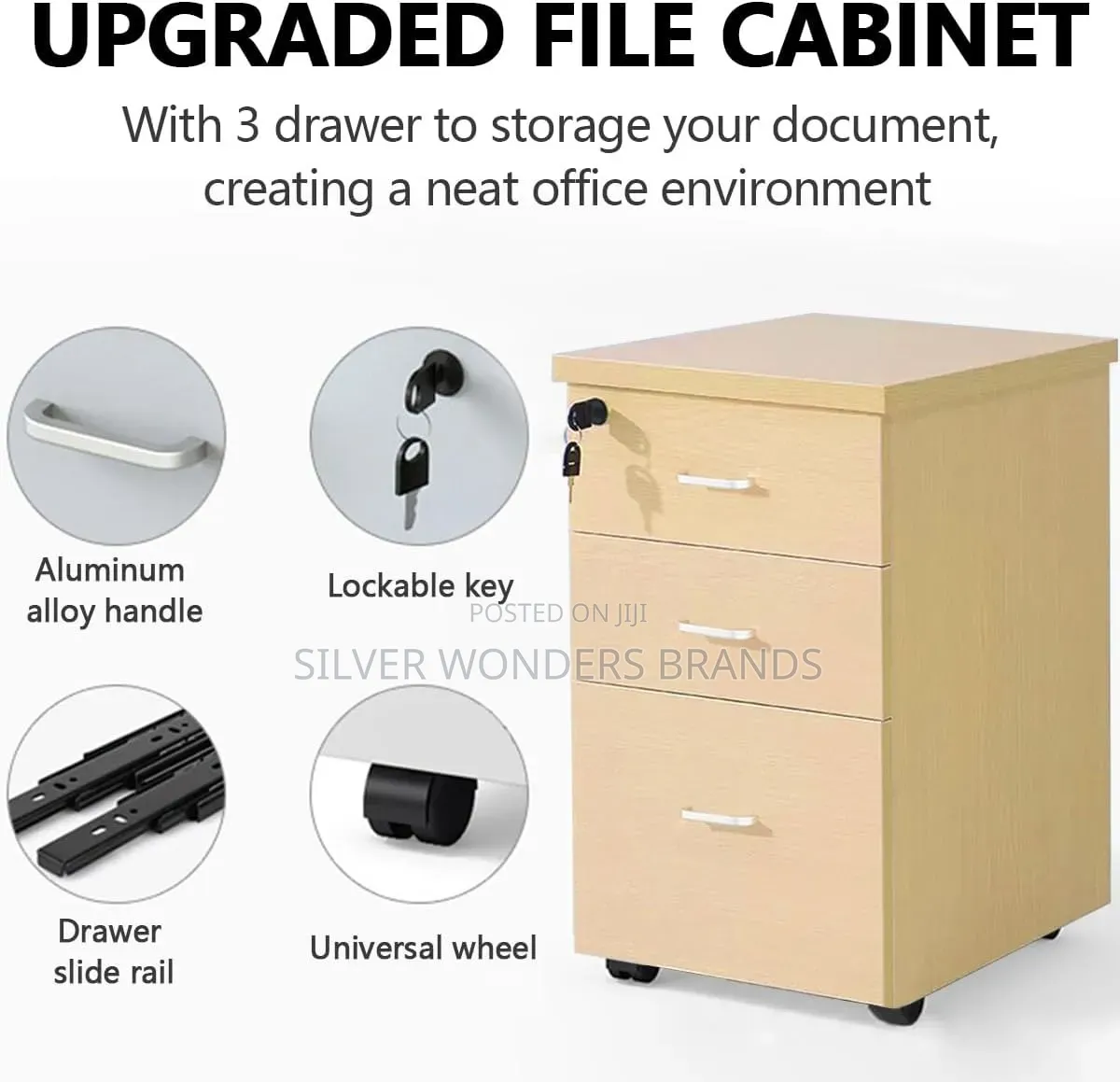 3 Drawer Modern Wooden Pedestal.