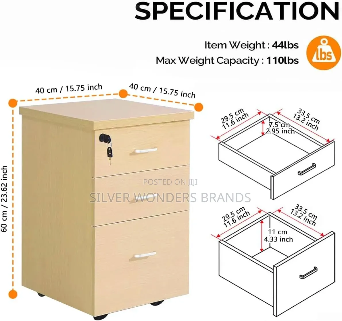 3 Drawer Modern Wooden Pedestal.