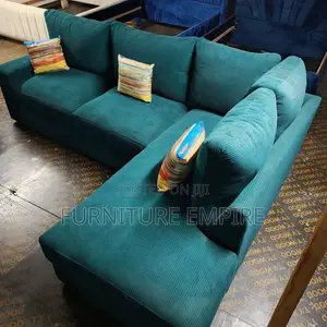 6-Seater L-Shaped Sofa — Green Corduroy Comfort