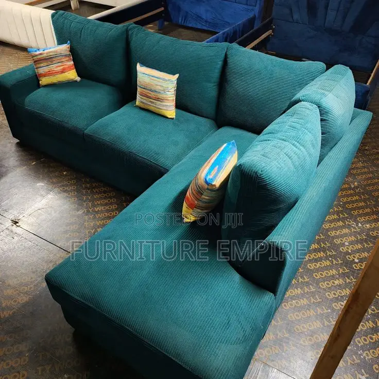 6-Seater L-Shaped Sofa — Green Corduroy Comfort