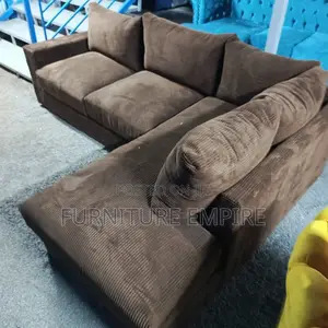 6-Seater L-Shaped Sofa — Brown Corduroy Comfort