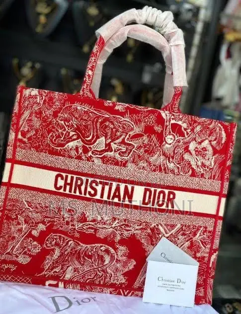 Christian Dior Toile De Jouy Book Tote in Vibrant Blue, Orange Red