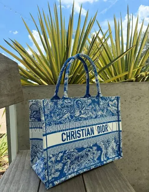 Christian Dior Toile De Jouy Book Tote in Vibrant Blue, Orange Red