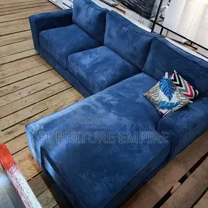 6-Seater L-Shaped Sofa — Blue Cushioned Back Comfort