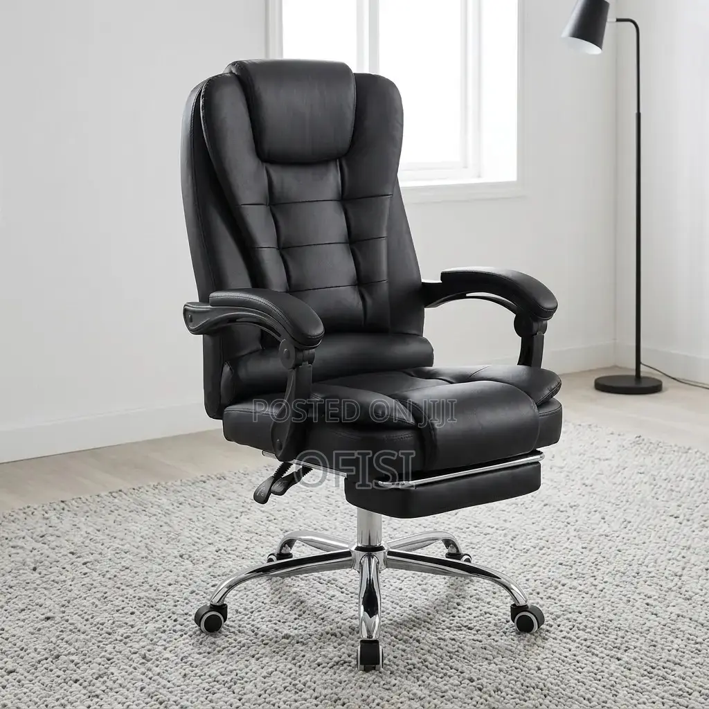 Office Chair; Ergonomic Leather Office Chair With Footrest