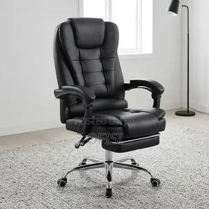 Office Chair; Ergonomic Leather Office Chair With Footrest