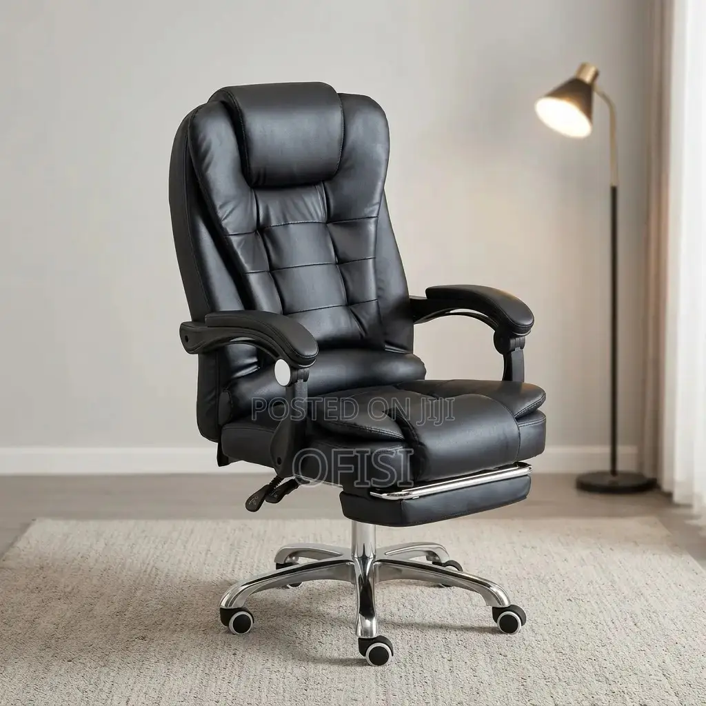 Office Chair; Ergonomic Leather Office Chair With Footrest