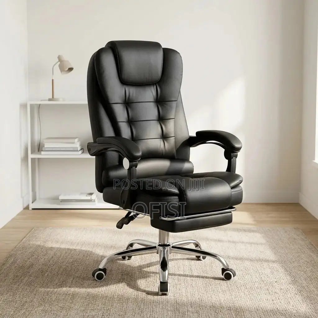 Office Chair; Ergonomic Leather Office Chair With Footrest