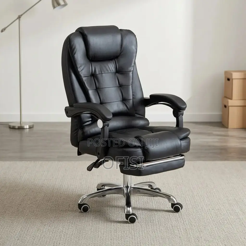 Office Chair; Ergonomic Leather Office Chair With Footrest