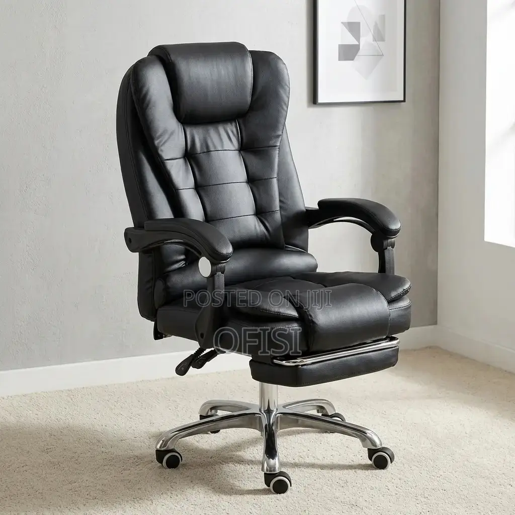 Office Chair; Ergonomic Leather Office Chair With Footrest