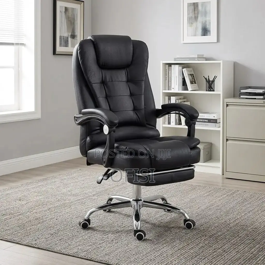 Office Chair; Ergonomic Leather Office Chair With Footrest