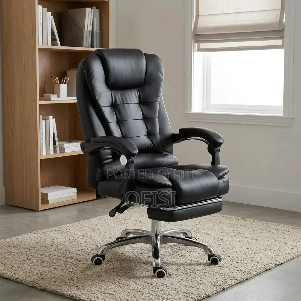 Office Chair; Ergonomic Leather Office Chair With Footrest