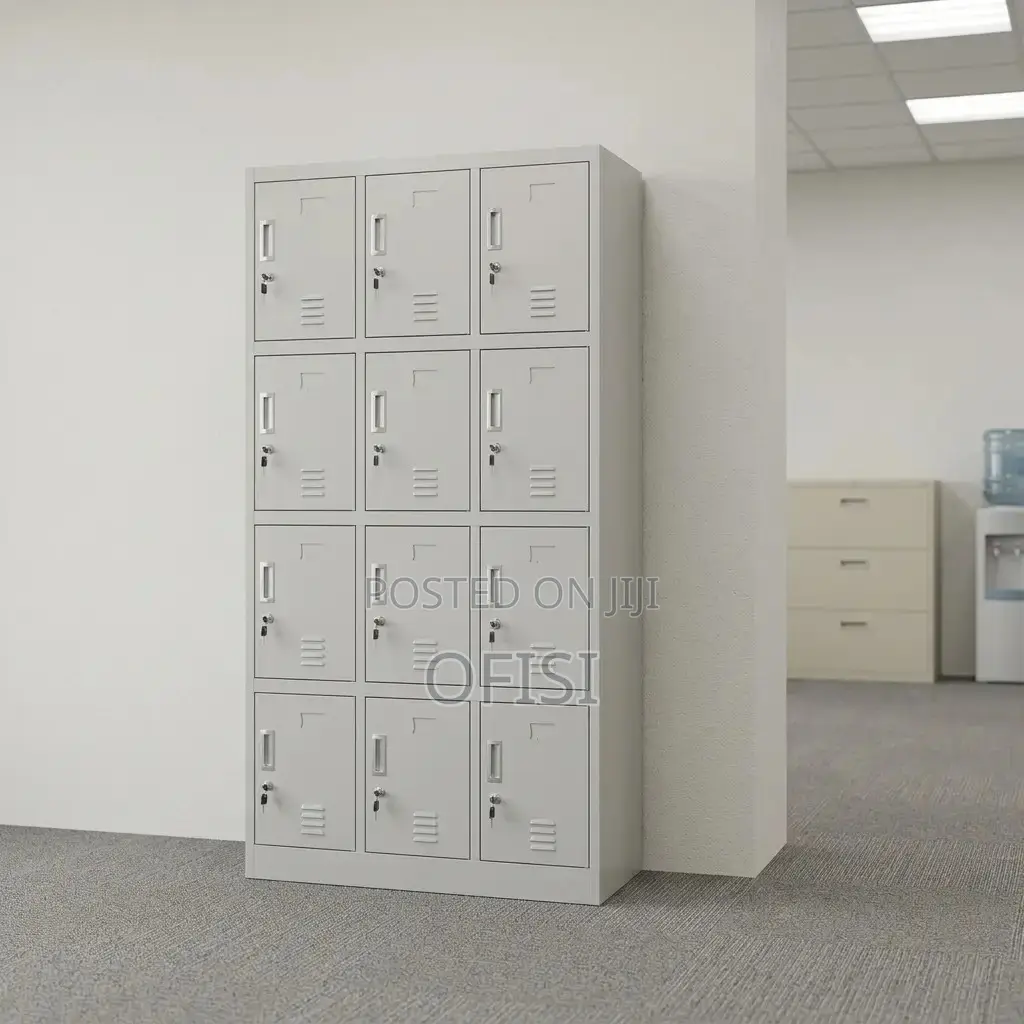 Office Cabinet; Twelve Lockers Metallic Office Cabinet