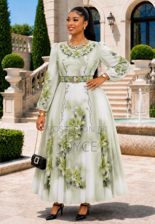 Chiffon Long Flowered Dress - main view